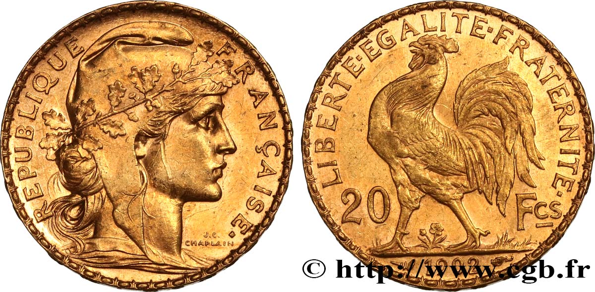 20 francs or Coq, Dieu protège la France 1902 Paris F.534/7 AU 