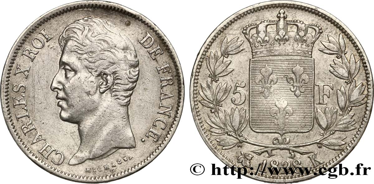 5 francs Charles X, 2e type 1828 Bordeaux F.311/20 TB+ 