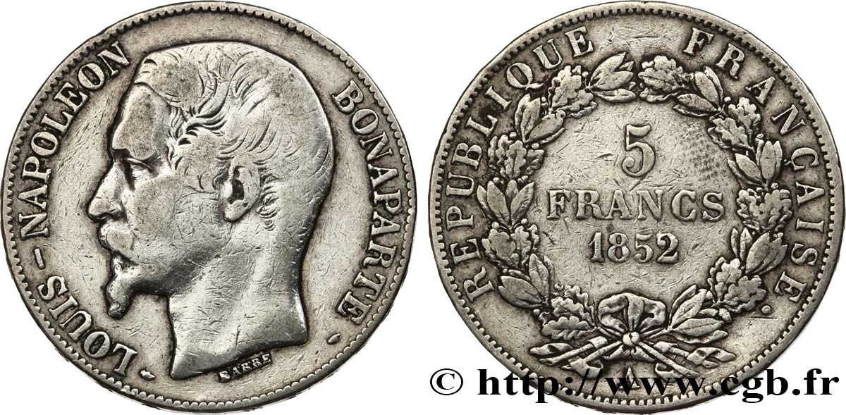 5 francs Louis-Napoléon, 1er type 1852 Paris F.329/1 TB 