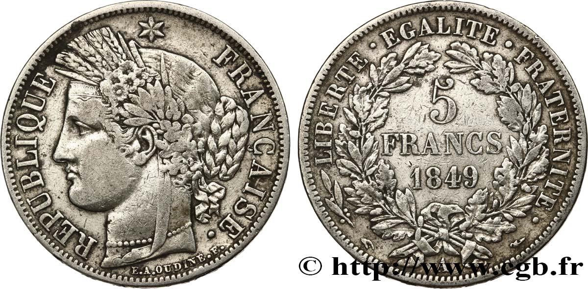 5 francs Cérès, IIe République 1849 Paris F.327/1 fSS 