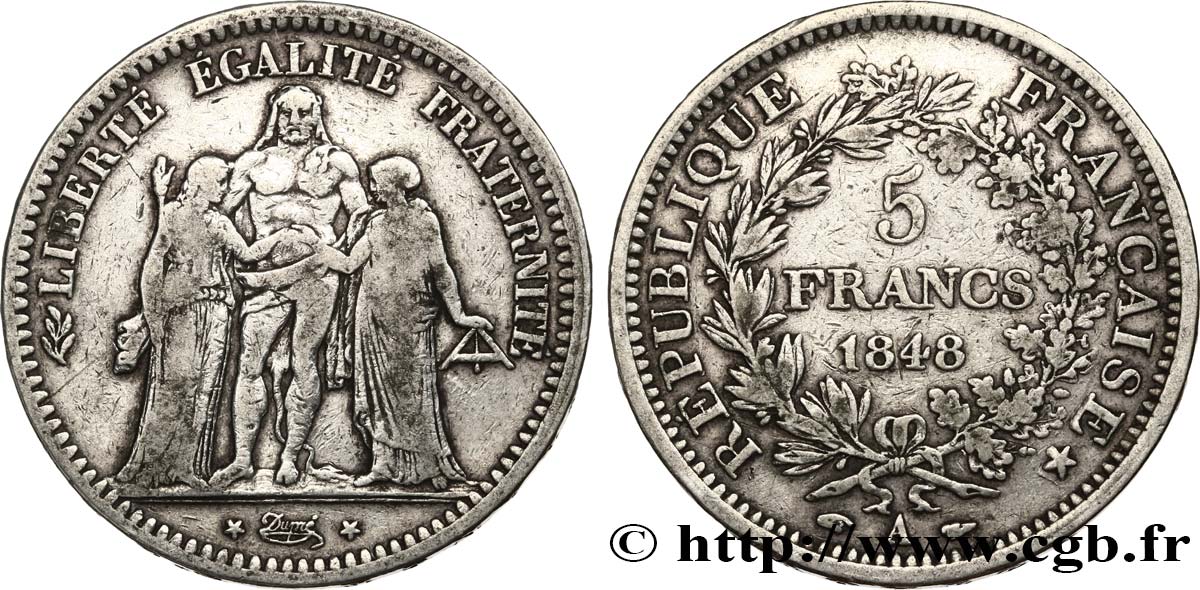 5 francs Hercule, IIe République 1848 Paris F.326/1 TB 