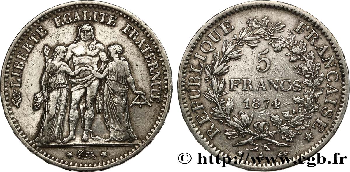 5 francs Hercule 1874 Paris F.334/12 fSS 
