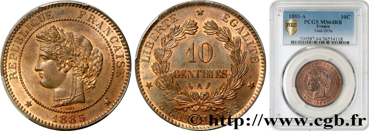 10 centimes Cérès 1885 Paris F.135/29 SC64 PCGS