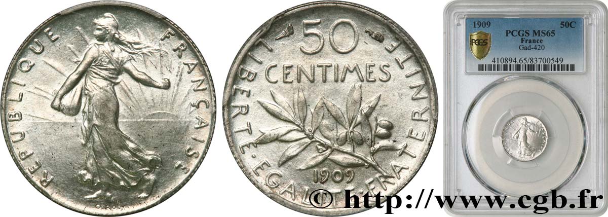 50 centimes Semeuse 1909  F.190/16 MS65 PCGS