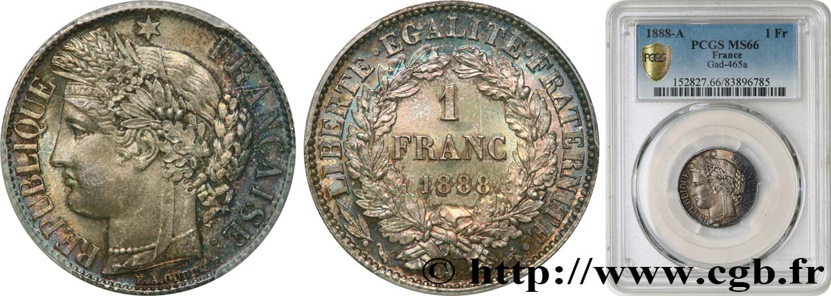 1 franc Cérès, IIIe République 1888 Paris F.216/10 FDC66 PCGS