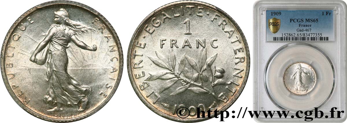 1 franc Semeuse 1909 Paris F.217/14 FDC65 PCGS