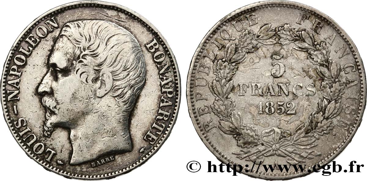 5 francs Louis-Napoléon, 2ème type 1852 Paris F.329/2 TB 