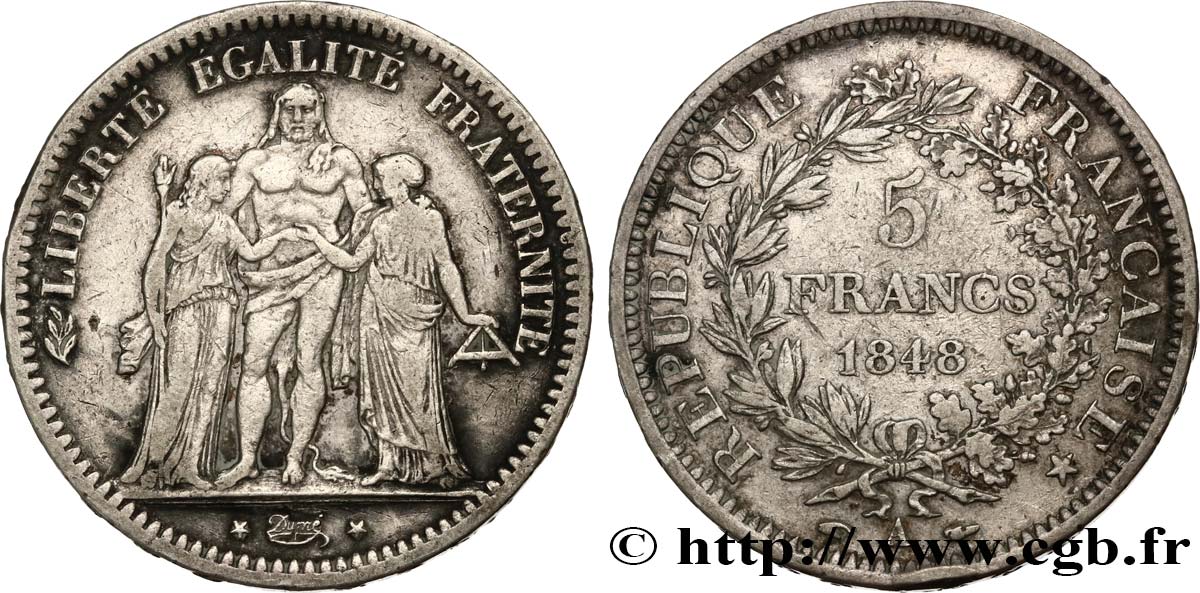 5 francs Hercule, IIe République 1848 Paris F.326/1 MB 