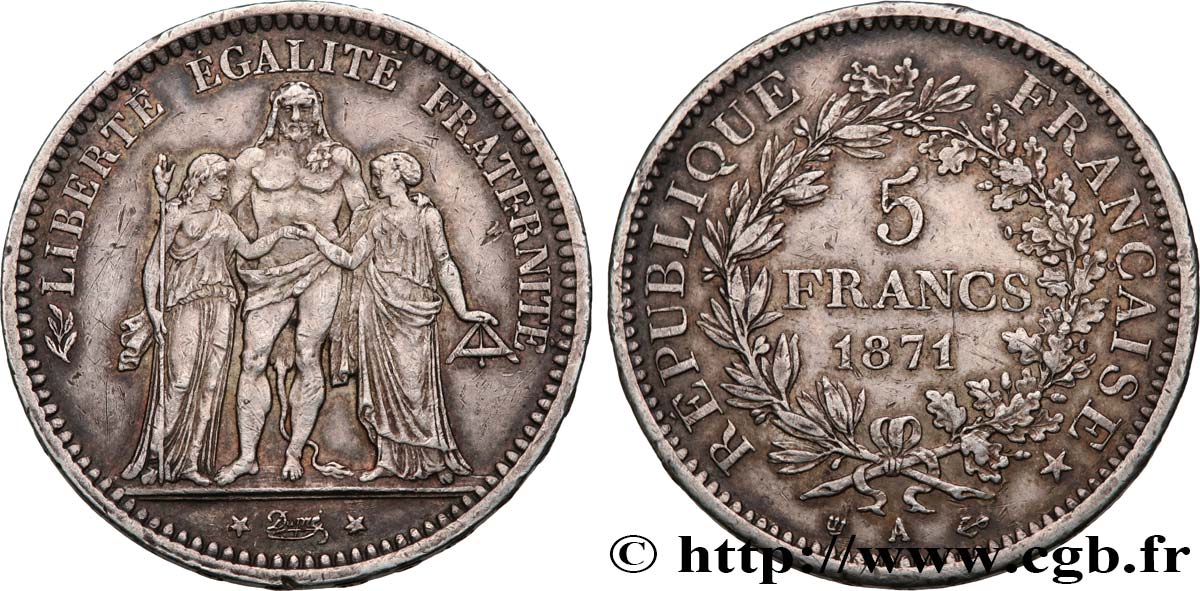 5 francs Hercule, dite “Camélinat” 1871 Paris F.334/3 TTB45 