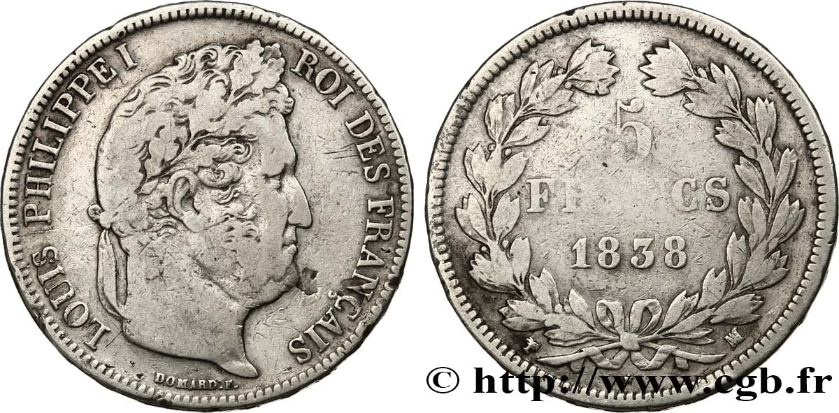 5 francs IIe type Domard 1838 Marseille F.324/73 TB 