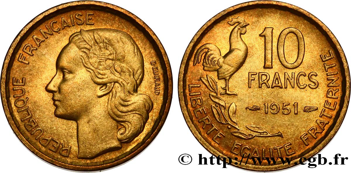 10 francs Guiraud 1951  F.363/4 SPL62 