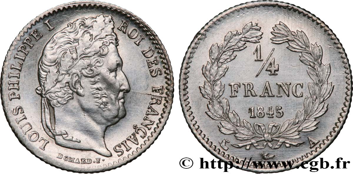 1/4 franc Louis-Philippe 1845 Paris F.166/102 SUP 