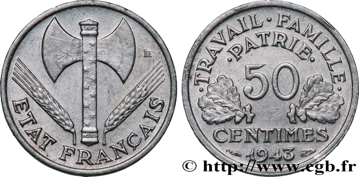 50 centimes Francisque, lourde 1943  F.195/4 q.SPL 