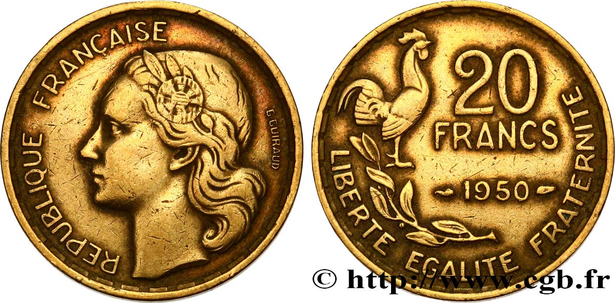 20 francs G. Guiraud, 3 faucilles 1950  F.402/2 BC35 