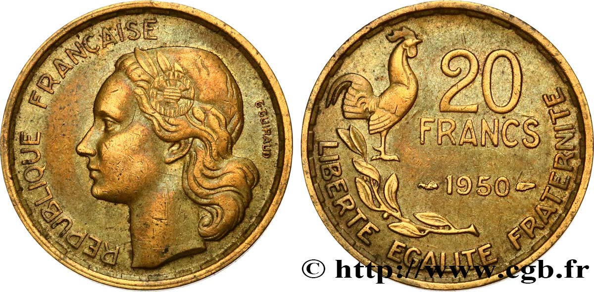 20 francs G. Guiraud, 3 faucilles 1950  F.402/2 MBC50 