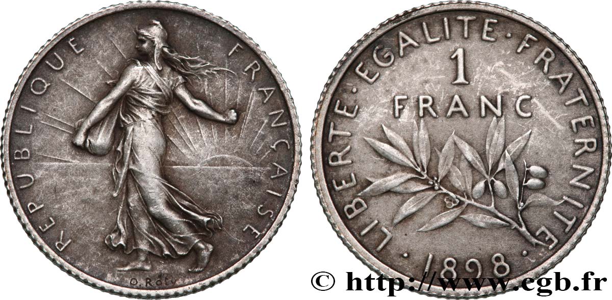 1 franc Semeuse, flan mat, vieil argent 1898 Paris F.217/2 SPL58 