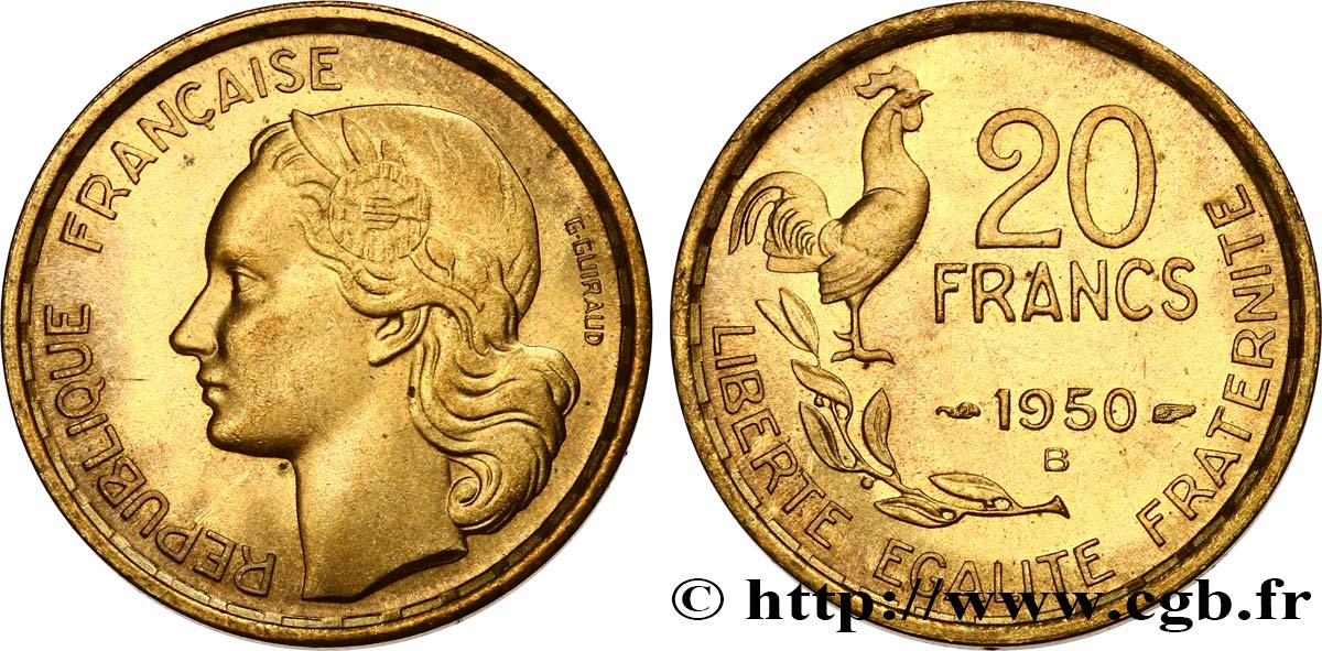20 francs G. Guiraud, 4 faucilles 1950 Beaumont-Le-Roger F.402/4 SPL63 
