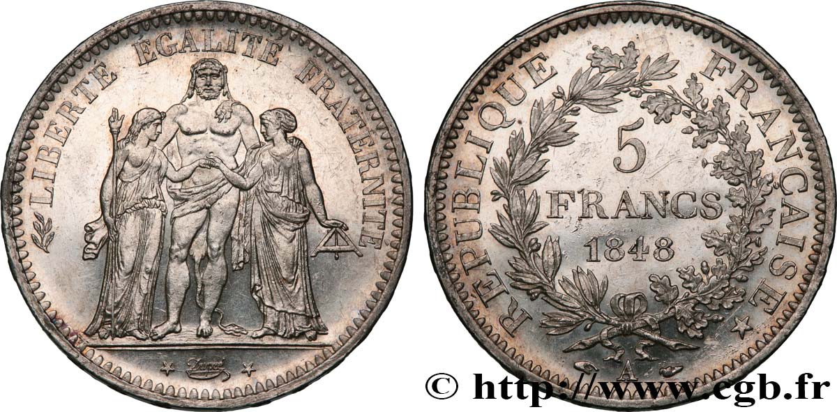 5 francs Hercule, IIe République 1848 Paris F.326/1 SUP60 