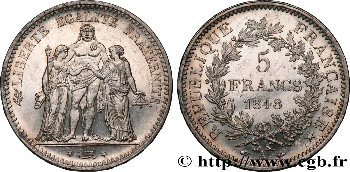 5 francs Hercule, IIe République 1848 Paris F.326/1 SPL60 