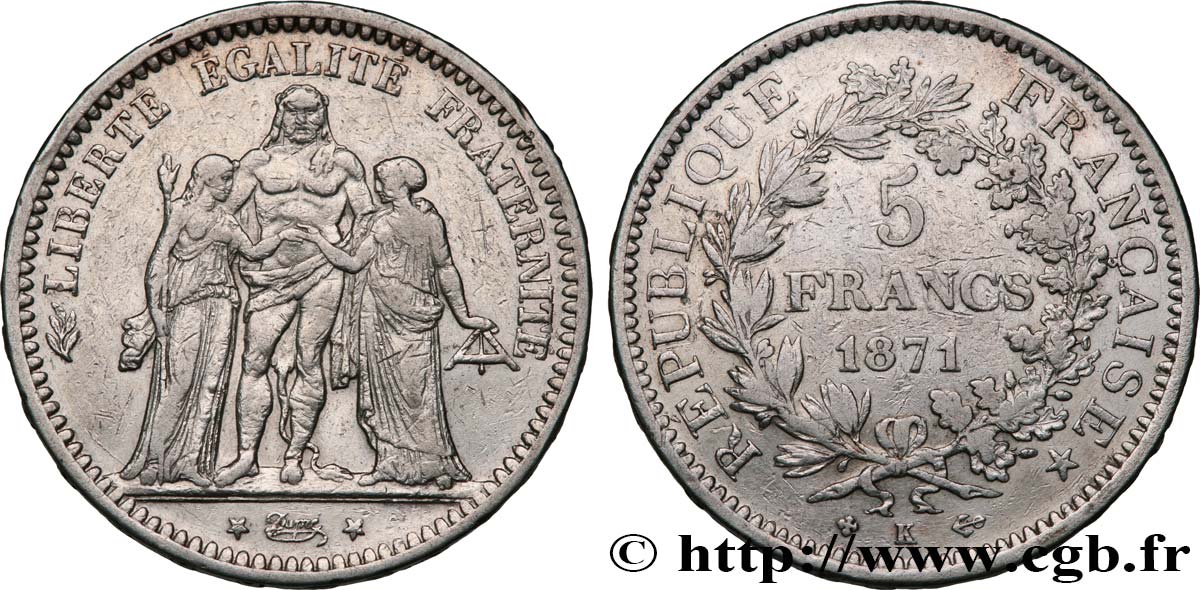 5 francs Hercule 1871 Bordeaux F.334/5 BC+ 