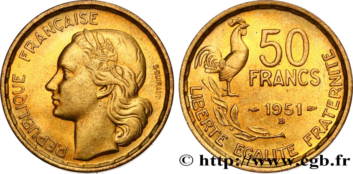 50 francs Guiraud 1951 Beaumont-Le-Roger F.425/6 MS63 