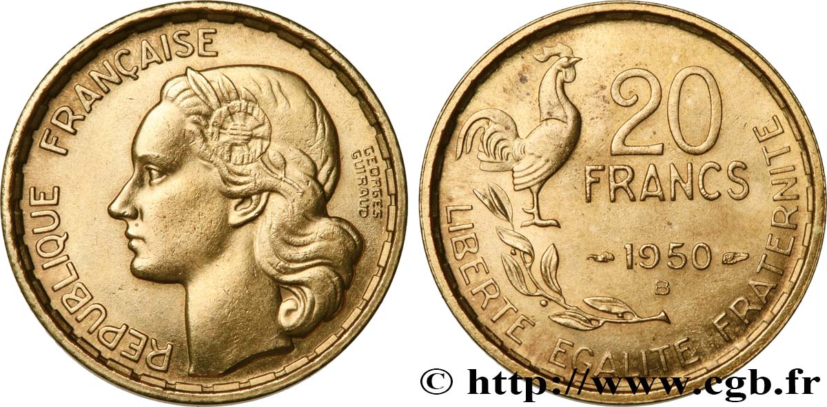 20 francs Georges Guiraud, 4 faucilles 1950 Beaumont-Le-Roger F.401/3 fST63 