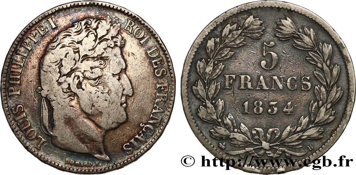 5 francs IIe type Domard 1834 Rouen F.324/30 BC25 