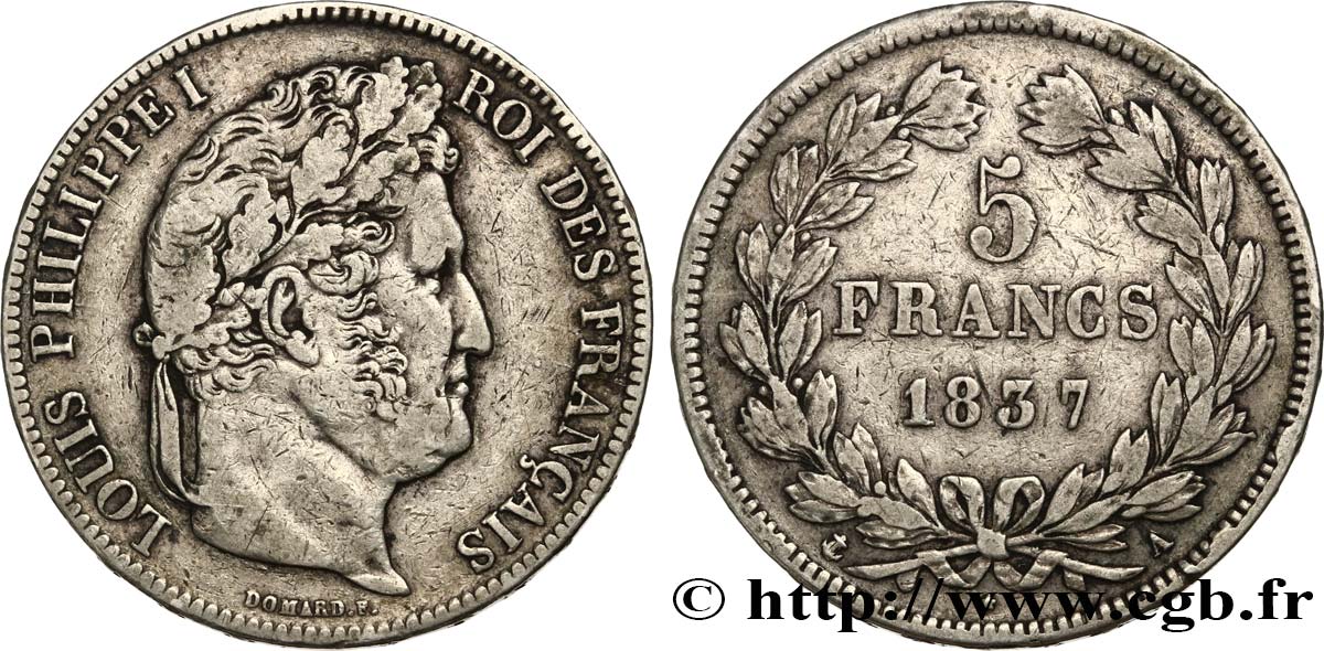 5 francs IIe type Domard 1837 Paris F.324/61 TB35 