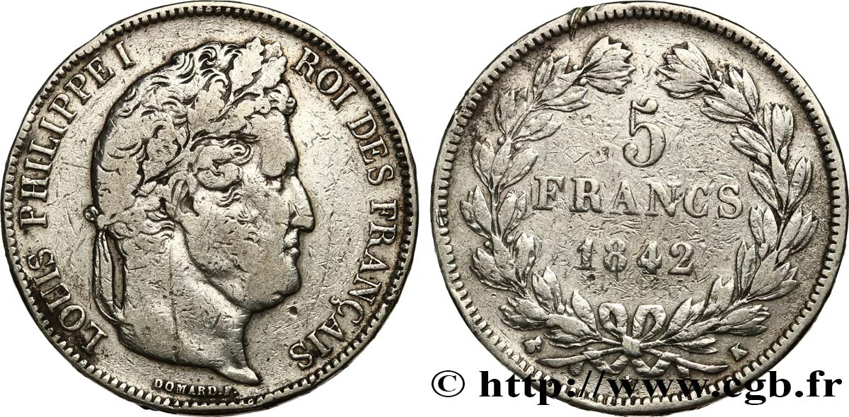 5 francs IIe type Domard 1842 Bordeaux F.324/98 BC 