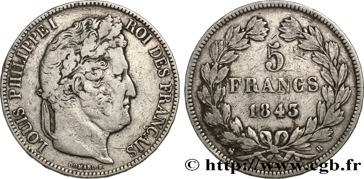 5 francs IIe type Domard 1843 Rouen F.324/101 VF30 