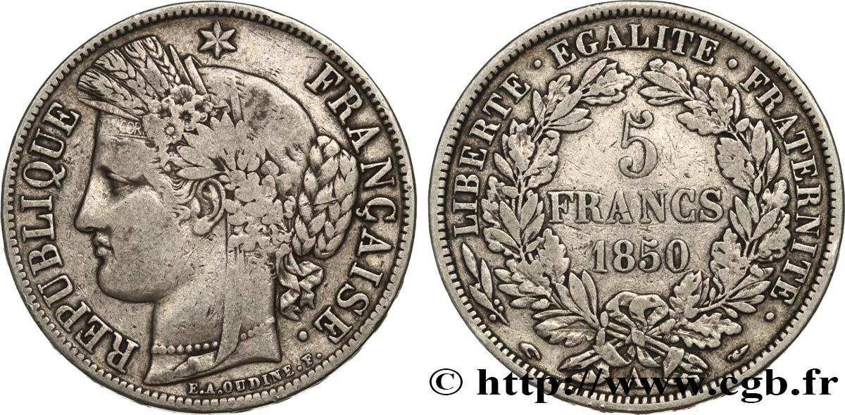5 francs Cérès, IIe République 1850 Paris F.327/4 TB25 