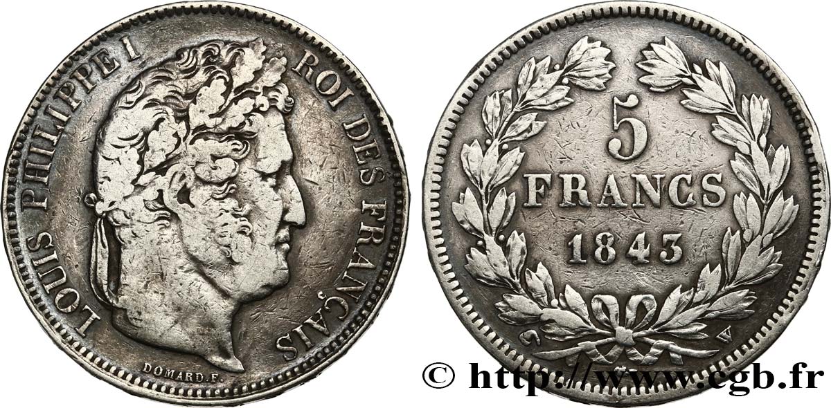 5 francs IIe type Domard 1843 Lille F.324/104 VF 