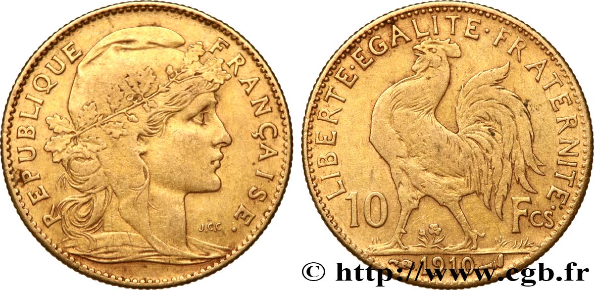 10 francs or Coq 1910 Paris F.509/11 XF45 
