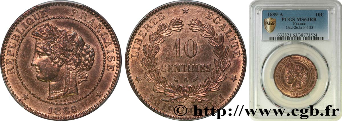 10 centimes Cérès 1889 Paris F.135/34 MS63 PCGS