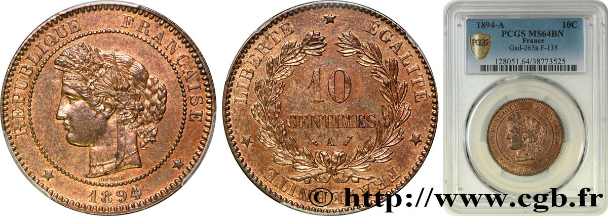10 centimes Cérès 1894 Paris F.135/39 MS64 PCGS