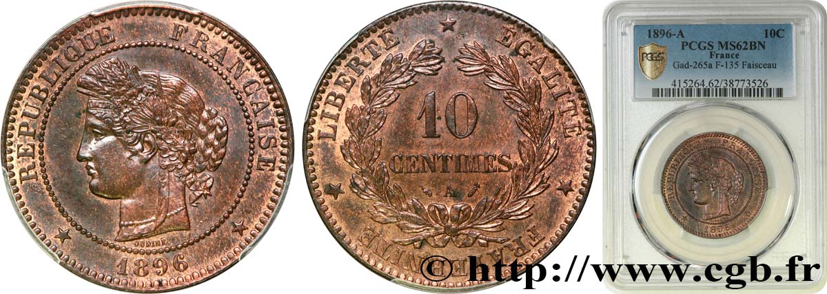 10 centimes Cérès 1896 Paris F.135/41 SPL62 PCGS