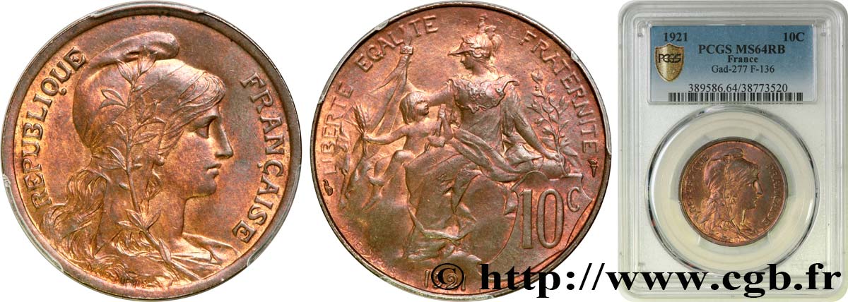 10 centimes Daniel-Dupuis 1921  F.136/30 fST64 PCGS