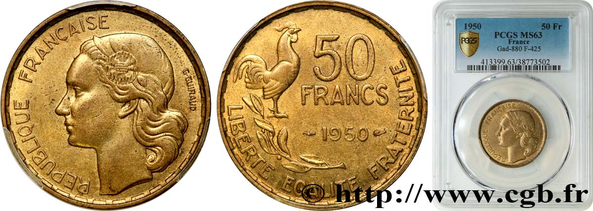 50 francs Guiraud 1950  F.425/3 SPL63 PCGS