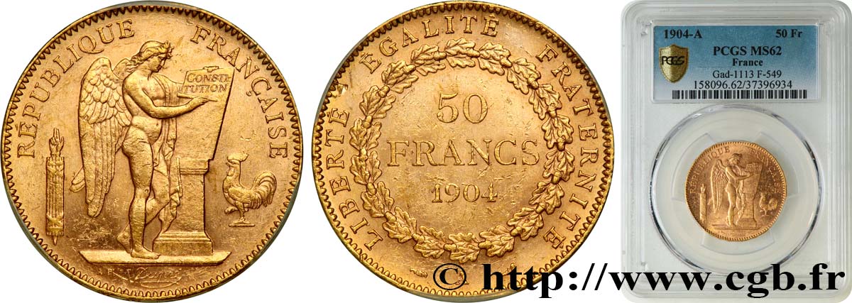 50 francs or Génie 1904 Paris F.549/6 EBC62 PCGS