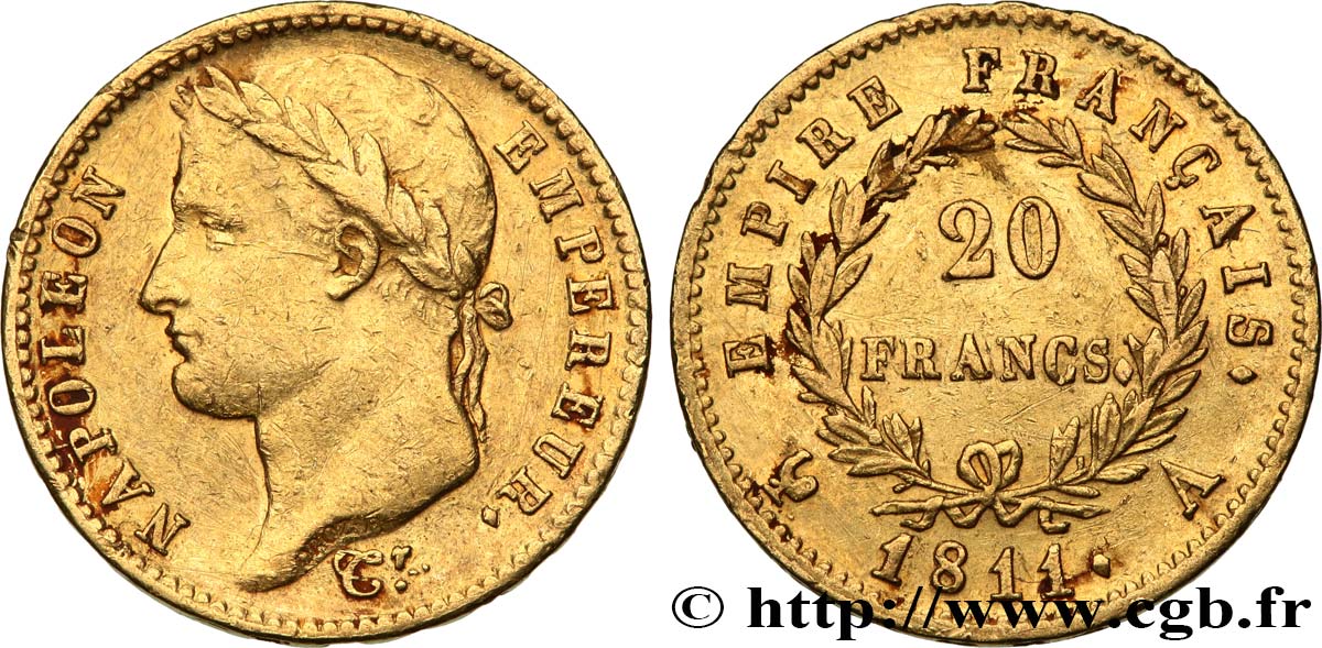 20 francs or Napoléon, tête laurée, Empire français 1811 Paris F.516/16 BC+ 