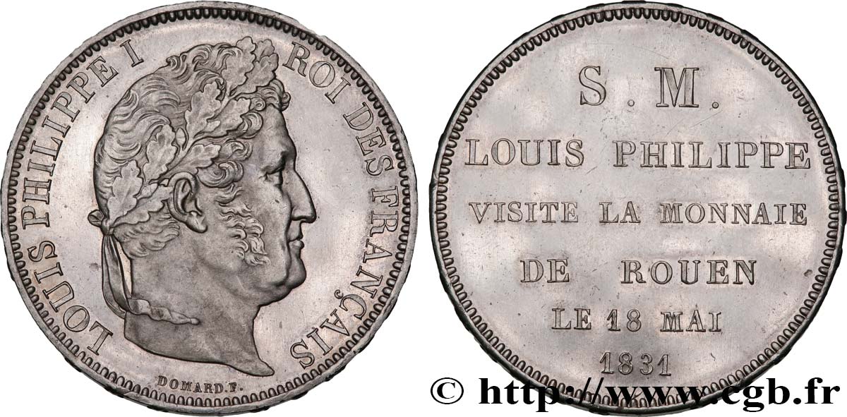 Monnaie de visite, module de 5 francs, pour Louis-Philippe à la Monnaie de Rouen 1831 Rouen VG.2824  VZ+ 