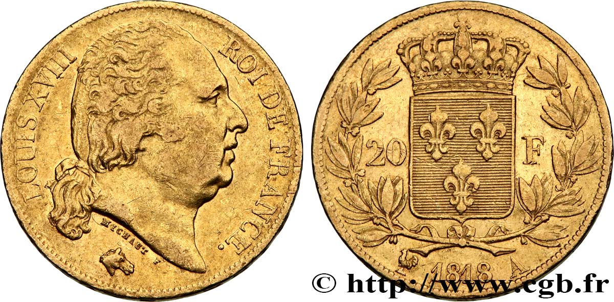 20 francs or Louis XVIII, tête nue 1818 Paris F.519/10 TTB45 