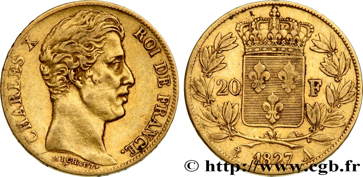 20 francs or Charles X 1827 Paris F.520/6 BC35 