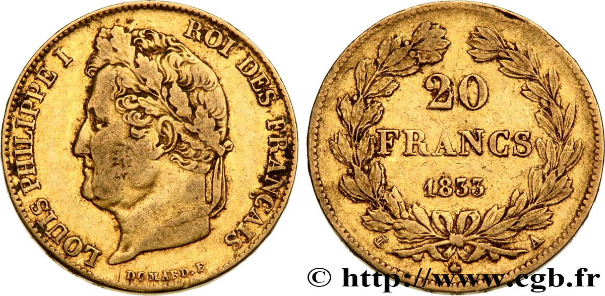 20 francs Louis-Philippe, Domard 1833 Paris F.527/4 S35 