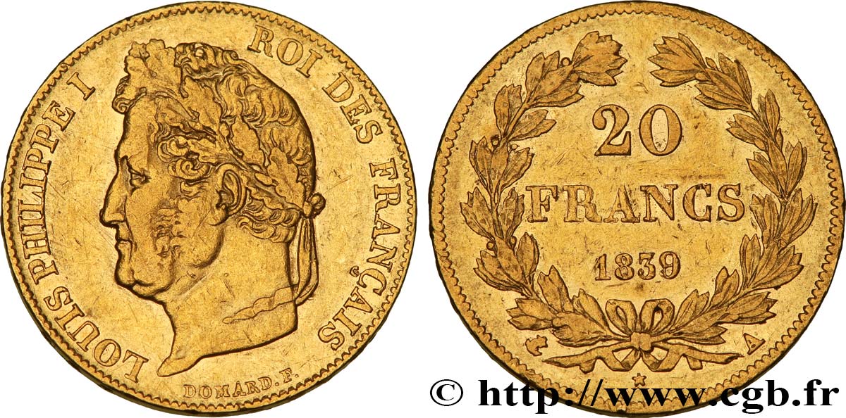 20 francs or Louis-Philippe, Domard 1839 Paris F.527/20 BB40 