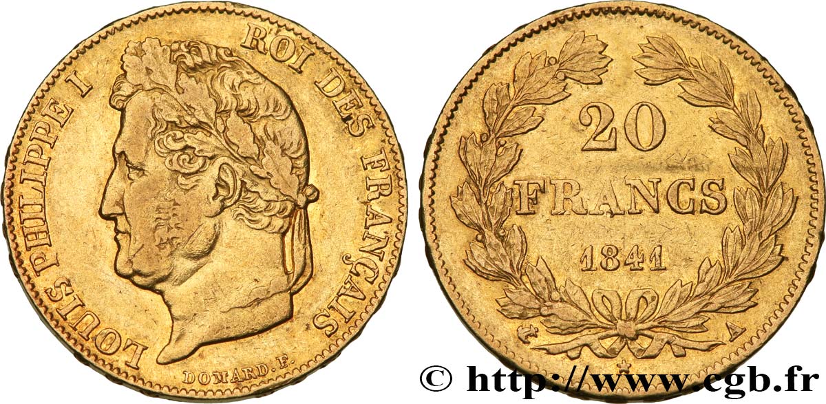 20 francs or Louis-Philippe, Domard 1841 Paris F.527/25 SS40 