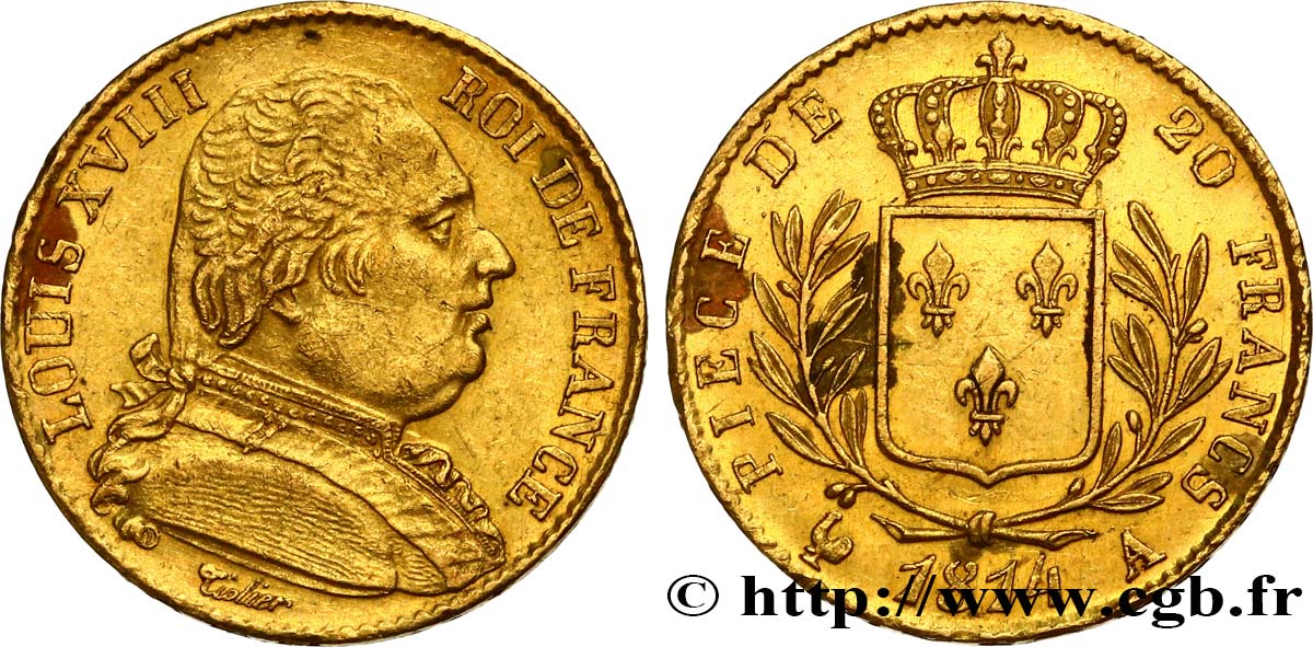 20 francs or Louis XVIII, buste habillé 1814 Paris F.517/2 BB50 