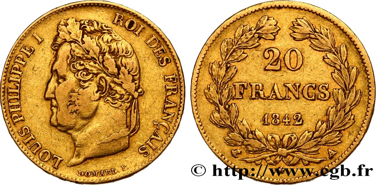 20 francs or Louis-Philippe, Domard 1842 Paris F.527/27 S30 