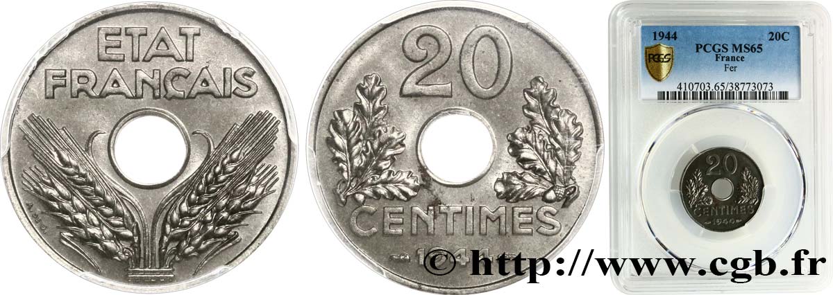 20 centimes fer 1944  F.154/3 FDC65 PCGS