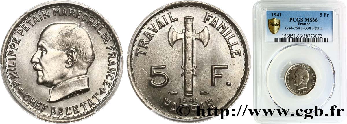 5 francs Pétain  1941  F.338/2 FDC66 PCGS